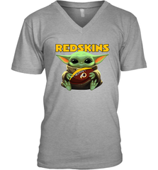 Baby Yoda Loves The Washington Redskins Star Wars Baby Yoda Hugs Redskins NFL Mens V-Neck T-Shirt Mens V-Neck T-Shirt - VeigarTee