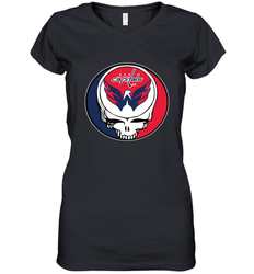 Washington Capitals Grateful Dead Steal Your Face Hockey NHL Womens V-Neck T-Shirt