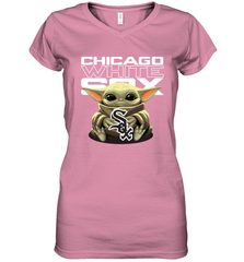 Baby Yoda Hugs Loves The Chicago White Sox Baseball Womens V-Neck T-Shirt Womens V-Neck T-Shirt - VeigarTee