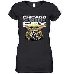 Baby Yoda Hugs Loves The Chicago White Sox Baseball Womens V-Neck T-Shirt Womens V-Neck T-Shirt - VeigarTee