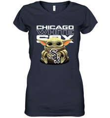 Baby Yoda Hugs Loves The Chicago White Sox Baseball Womens V-Neck T-Shirt Womens V-Neck T-Shirt - VeigarTee