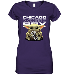 Baby Yoda Hugs Loves The Chicago White Sox Baseball Womens V-Neck T-Shirt Womens V-Neck T-Shirt - VeigarTee