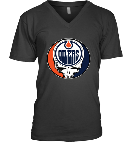 Edmonton Oilers Grateful Dead Steal Your Face Hockey NHL Mens V-Neck T-Shirt Mens V-Neck T-Shirt / Black / S Mens V-Neck T-Shirt - VeigarTee