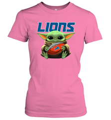 Baby Yoda Loves The Detroit Lions Star Wars Baby Yoda Hugs Lions NFL Womens T-Shirt Womens T-Shirt - VeigarTee