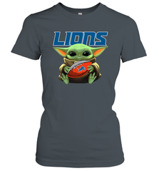 Baby Yoda Loves The Detroit Lions Star Wars Baby Yoda Hugs Lions NFL Womens T-Shirt Womens T-Shirt - VeigarTee