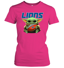 Baby Yoda Loves The Detroit Lions Star Wars Baby Yoda Hugs Lions NFL Womens T-Shirt Womens T-Shirt - VeigarTee