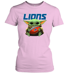 Baby Yoda Loves The Detroit Lions Star Wars Baby Yoda Hugs Lions NFL Womens T-Shirt Womens T-Shirt - VeigarTee