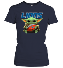 Baby Yoda Loves The Detroit Lions Star Wars Baby Yoda Hugs Lions NFL Womens T-Shirt Womens T-Shirt - VeigarTee