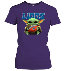Baby Yoda Loves The Detroit Lions Star Wars Baby Yoda Hugs Lions NFL Womens T-Shirt Womens T-Shirt - VeigarTee
