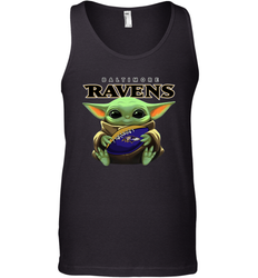 Baby Yoda Loves The Baltimore Ravens Star Wars Baby Yoda Hugs Ravens NFL Mens Tank Top