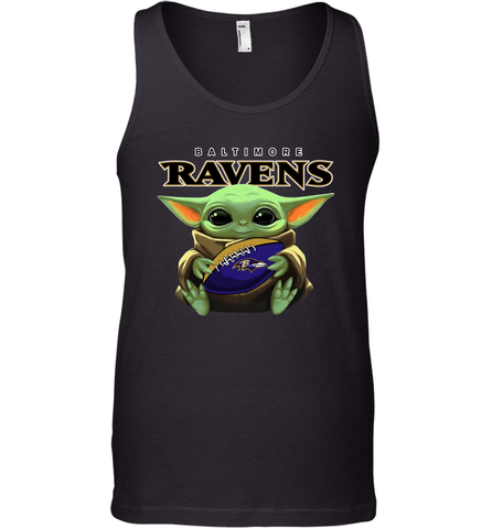 Baby Yoda Loves The Baltimore Ravens Star Wars Baby Yoda Hugs Ravens NFL Mens Tank Top Mens Tank Top / Black / XS Mens Tank Top - VeigarTee