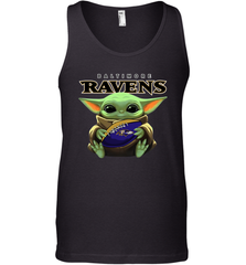 Baby Yoda Loves The Baltimore Ravens Star Wars Baby Yoda Hugs Ravens NFL Mens Tank Top Mens Tank Top - VeigarTee