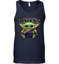 Baby Yoda Loves The Baltimore Ravens Star Wars Baby Yoda Hugs Ravens NFL Mens Tank Top