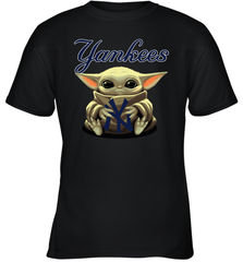 Baby Yoda Hugs Loves The New York Yankees Baseball Youth T-Shirt Youth T-Shirt - VeigarTee