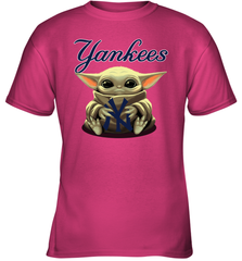 Baby Yoda Hugs Loves The New York Yankees Baseball Youth T-Shirt Youth T-Shirt - VeigarTee