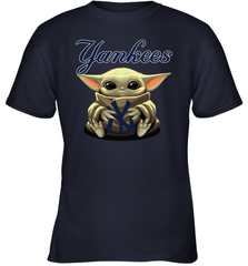 Baby Yoda Hugs Loves The New York Yankees Baseball Youth T-Shirt Youth T-Shirt - VeigarTee
