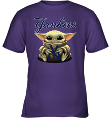 Baby Yoda Hugs Loves The New York Yankees Baseball Youth T-Shirt Youth T-Shirt - VeigarTee