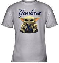 Baby Yoda Hugs Loves The New York Yankees Baseball Youth T-Shirt Youth T-Shirt - VeigarTee