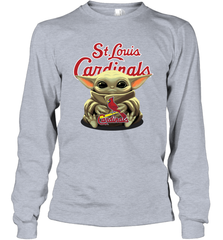 Baby Yoda Hugs Loves The St Louis Cardinals Baseball Adult Long Sleeve T-Shirt Adult Long Sleeve T-Shirt - VeigarTee