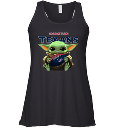 Baby Yoda Loves The Houston Texans Star Wars Baby Yoda Hugs Texans NFL Womens Racerback Tank Top