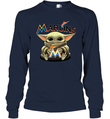 Baby Yoda Hugs Loves The Miami Marlins Baseball Adult Long Sleeve T-Shirt Adult Long Sleeve T-Shirt - VeigarTee