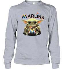 Baby Yoda Hugs Loves The Miami Marlins Baseball Adult Long Sleeve T-Shirt Adult Long Sleeve T-Shirt - VeigarTee