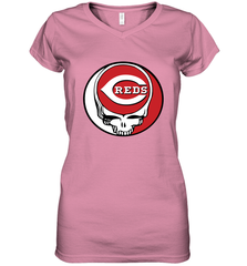 Cincinnati Reds Grateful Dead Steal Your Face Baseball Womens V-Neck T-Shirt Womens V-Neck T-Shirt - VeigarTee