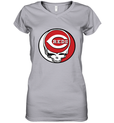 Cincinnati Reds Grateful Dead Steal Your Face Baseball Womens V-Neck T-Shirt Womens V-Neck T-Shirt - VeigarTee