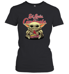 Baby Yoda Hugs Loves The St Louis Cardinals Baseball Womens T-Shirt Womens T-Shirt - VeigarTee