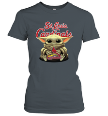 Baby Yoda Hugs Loves The St Louis Cardinals Baseball Womens T-Shirt Womens T-Shirt - VeigarTee