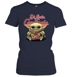 Baby Yoda Hugs Loves The St Louis Cardinals Baseball Womens T-Shirt