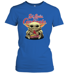 Baby Yoda Hugs Loves The St Louis Cardinals Baseball Womens T-Shirt Womens T-Shirt - VeigarTee