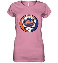 New York Mets Grateful Dead Steal Your Face Baseball Womens V-Neck T-Shirt Womens V-Neck T-Shirt - VeigarTee