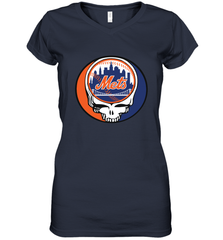 New York Mets Grateful Dead Steal Your Face Baseball Womens V-Neck T-Shirt Womens V-Neck T-Shirt - VeigarTee