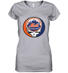 New York Mets Grateful Dead Steal Your Face Baseball Womens V-Neck T-Shirt Womens V-Neck T-Shirt - VeigarTee