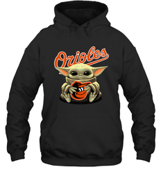 Baby Yoda Hugs Loves The Baltimore Orioles Baseball Adult Hoodie Sweatshirt