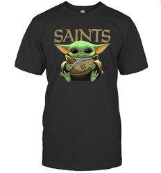 Baby Yoda Loves The New Orleans Saints Star Wars Baby Yoda Hugs Saints NFL Mens T-Shirt
