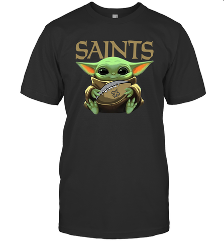 Baby Yoda Loves The New Orleans Saints Star Wars Baby Yoda Hugs Saints NFL Mens T-Shirt Mens T-Shirt / Black / S Mens T-Shirt - VeigarTee