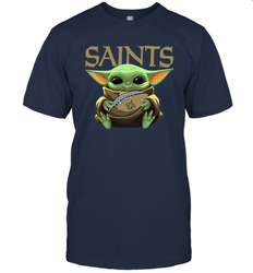 Baby Yoda Loves The New Orleans Saints Star Wars Baby Yoda Hugs Saints NFL Mens T-Shirt