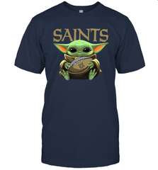 Baby Yoda Loves The New Orleans Saints Star Wars Baby Yoda Hugs Saints NFL Mens T-Shirt Mens T-Shirt - VeigarTee