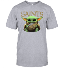 Baby Yoda Loves The New Orleans Saints Star Wars Baby Yoda Hugs Saints NFL Mens T-Shirt Mens T-Shirt - VeigarTee