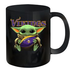 Baby Yoda Loves The Minnesota Vikings Star Wars Baby Yoda Hugs Vikings NFL Ceramic Mug 11oz Ceramic Mug 11oz - VeigarTee