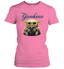Baby Yoda Hugs Loves The New York Yankees Baseball Womens T-Shirt Womens T-Shirt - VeigarTee