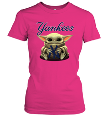 Baby Yoda Hugs Loves The New York Yankees Baseball Womens T-Shirt Womens T-Shirt - VeigarTee