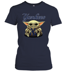 Baby Yoda Hugs Loves The New York Yankees Baseball Womens T-Shirt