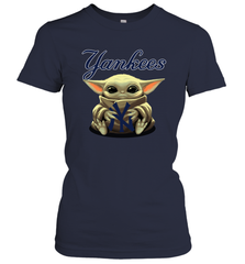 Baby Yoda Hugs Loves The New York Yankees Baseball Womens T-Shirt Womens T-Shirt - VeigarTee