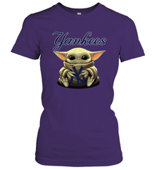 Baby Yoda Hugs Loves The New York Yankees Baseball Womens T-Shirt Womens T-Shirt - VeigarTee