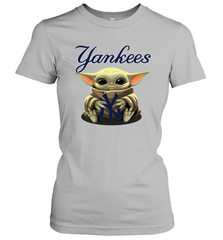 Baby Yoda Hugs Loves The New York Yankees Baseball Womens T-Shirt Womens T-Shirt - VeigarTee