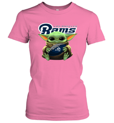 Baby Yoda Loves The Los Angeles Rams Star Wars Baby Yoda Hugs Rams NFL Womens T-Shirt Womens T-Shirt - VeigarTee