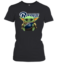 Baby Yoda Loves The Los Angeles Rams Star Wars Baby Yoda Hugs Rams NFL Womens T-Shirt Womens T-Shirt - VeigarTee